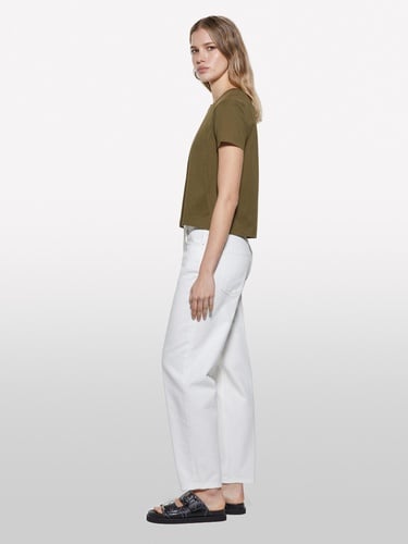  Kadın Koyu Haki %100 Pamuk Bisiklet Yaka Boxy Fit T-Shirt