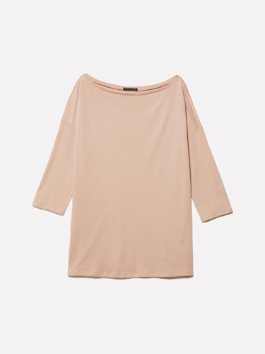  Kadın Sütlü Kahve Modal Karışımlı Kayık Yaka Regular Fit T-Shirt