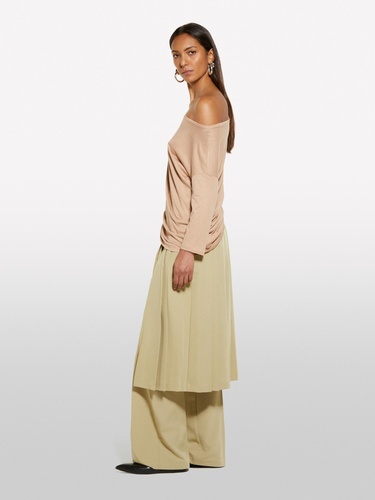  Kadın Sütlü Kahve Modal Karışımlı Kayık Yaka Regular Fit T-Shirt