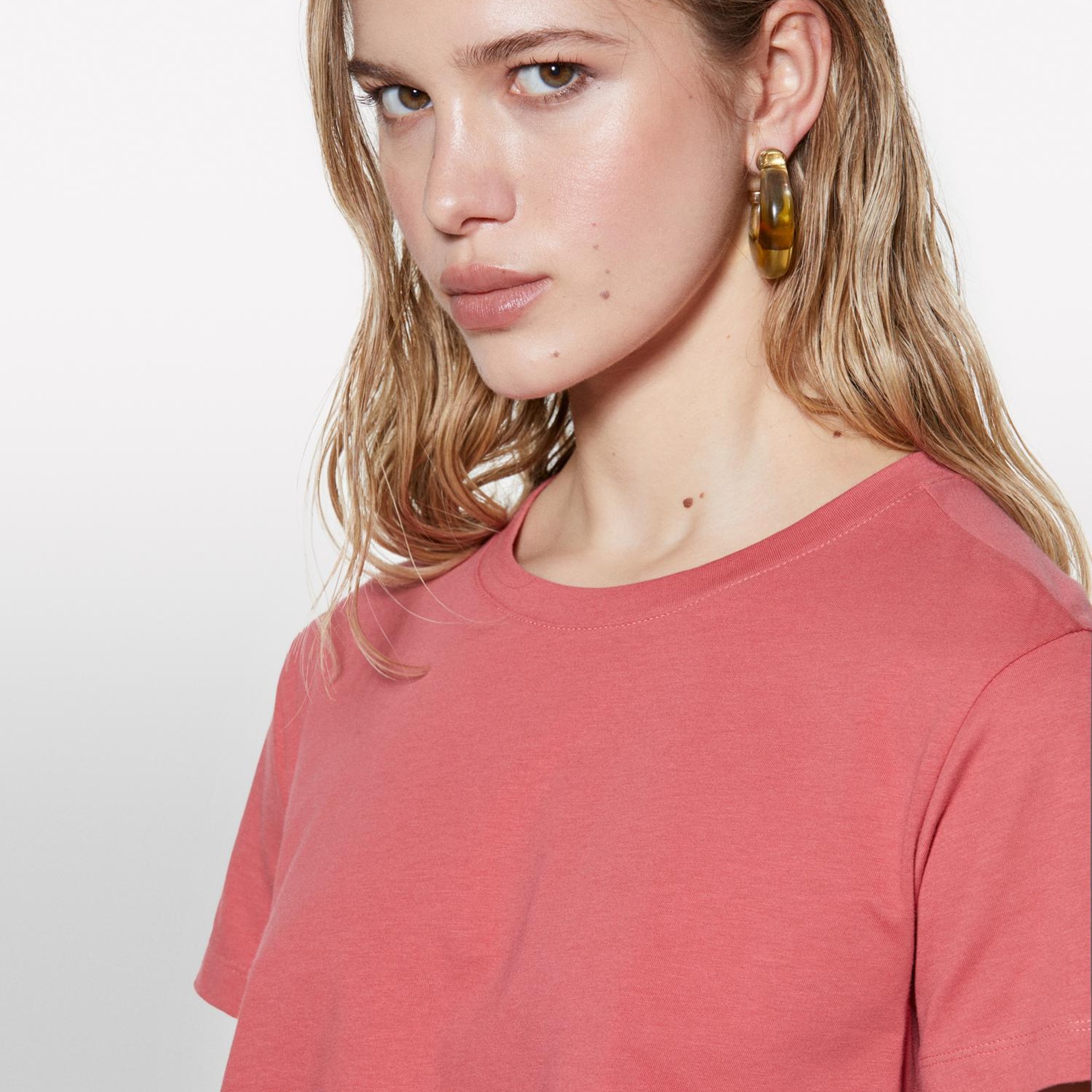 Kadın Koyu Pembe %100 Pamuk Bisiklet Yaka Boxy Fit T-Shirt