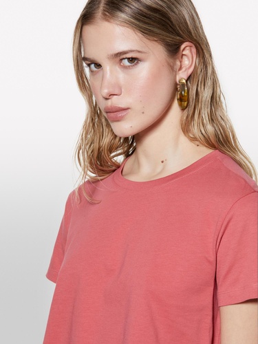  Kadın Koyu Pembe %100 Pamuk Bisiklet Yaka Boxy Fit T-Shirt