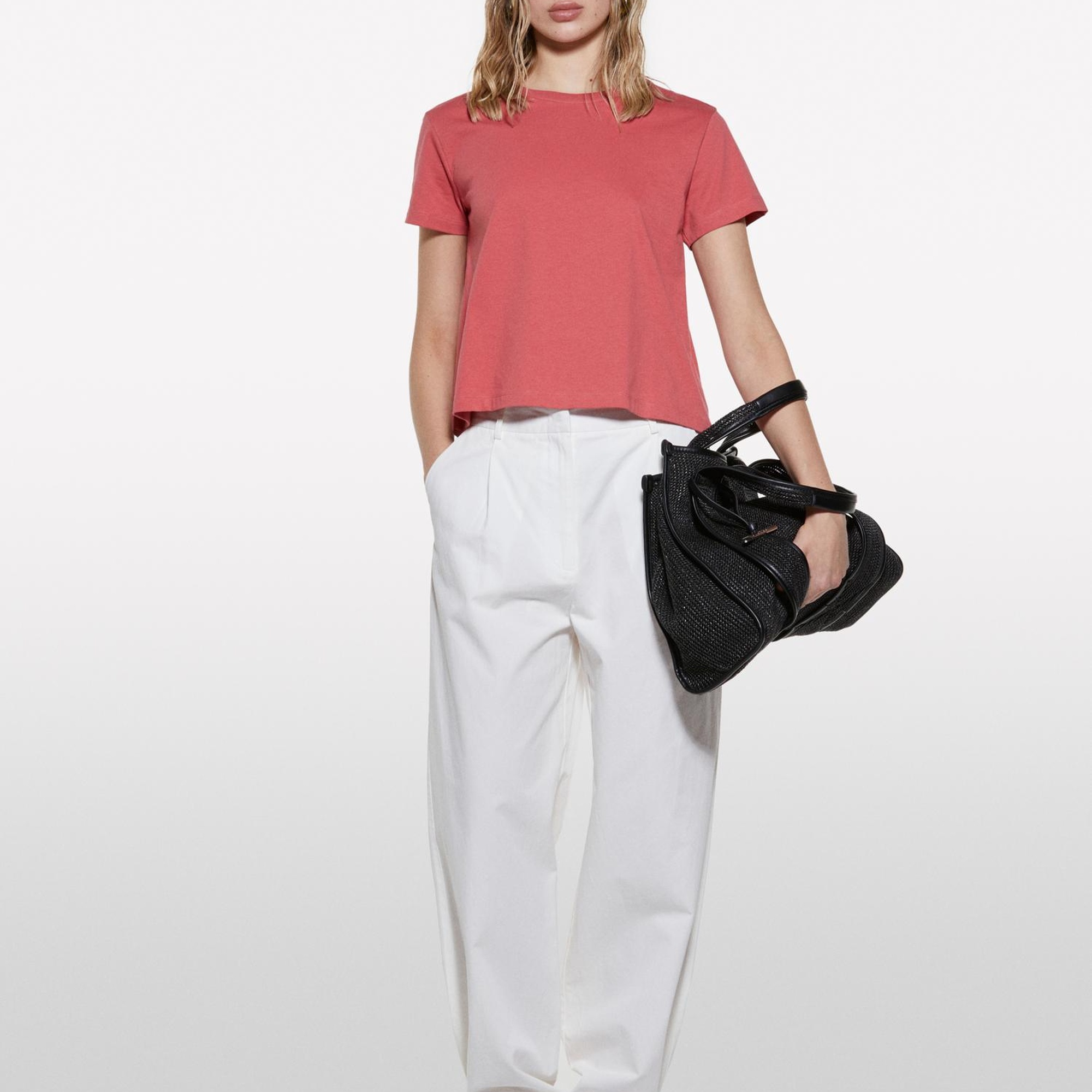 Kadın Koyu Pembe %100 Pamuk Bisiklet Yaka Boxy Fit T-Shirt