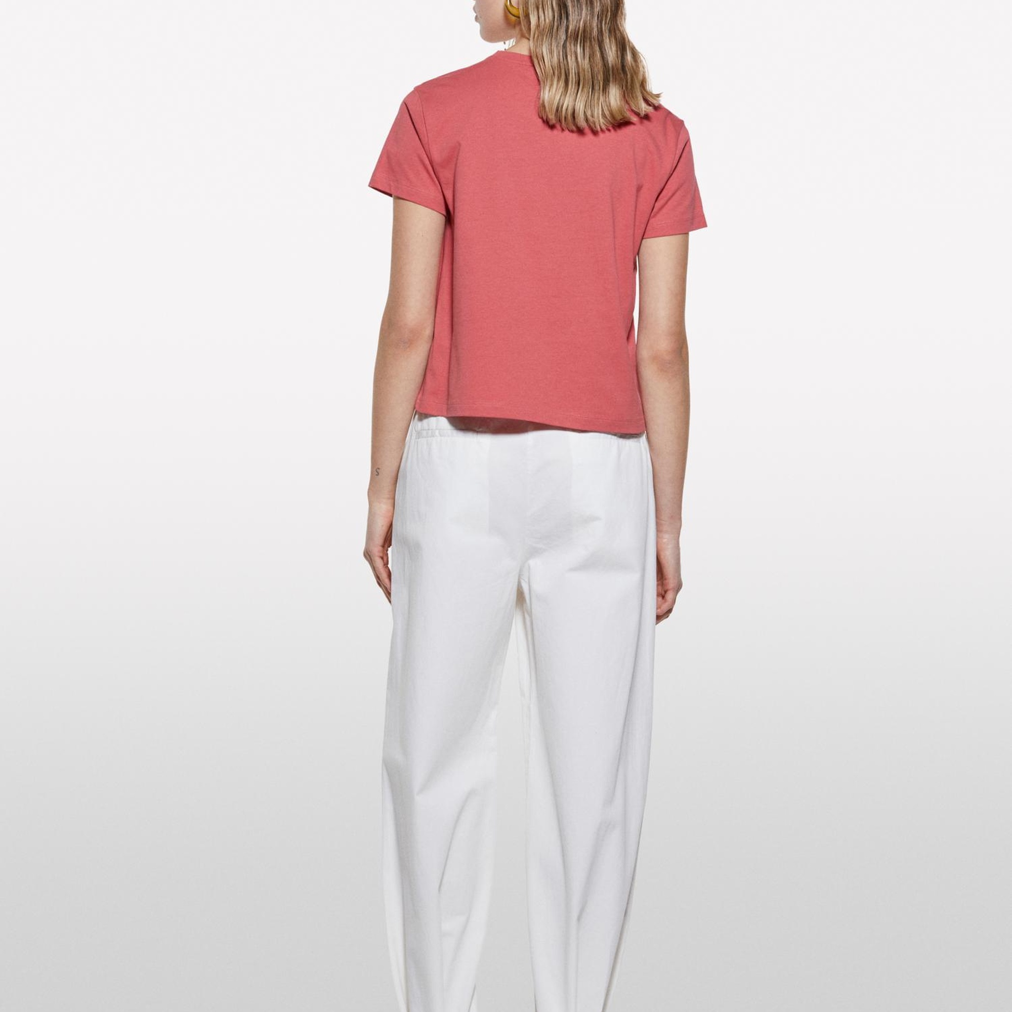 Kadın Koyu Pembe %100 Pamuk Bisiklet Yaka Boxy Fit T-Shirt