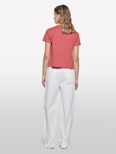  Kadın Koyu Pembe %100 Pamuk Bisiklet Yaka Boxy Fit T-Shirt