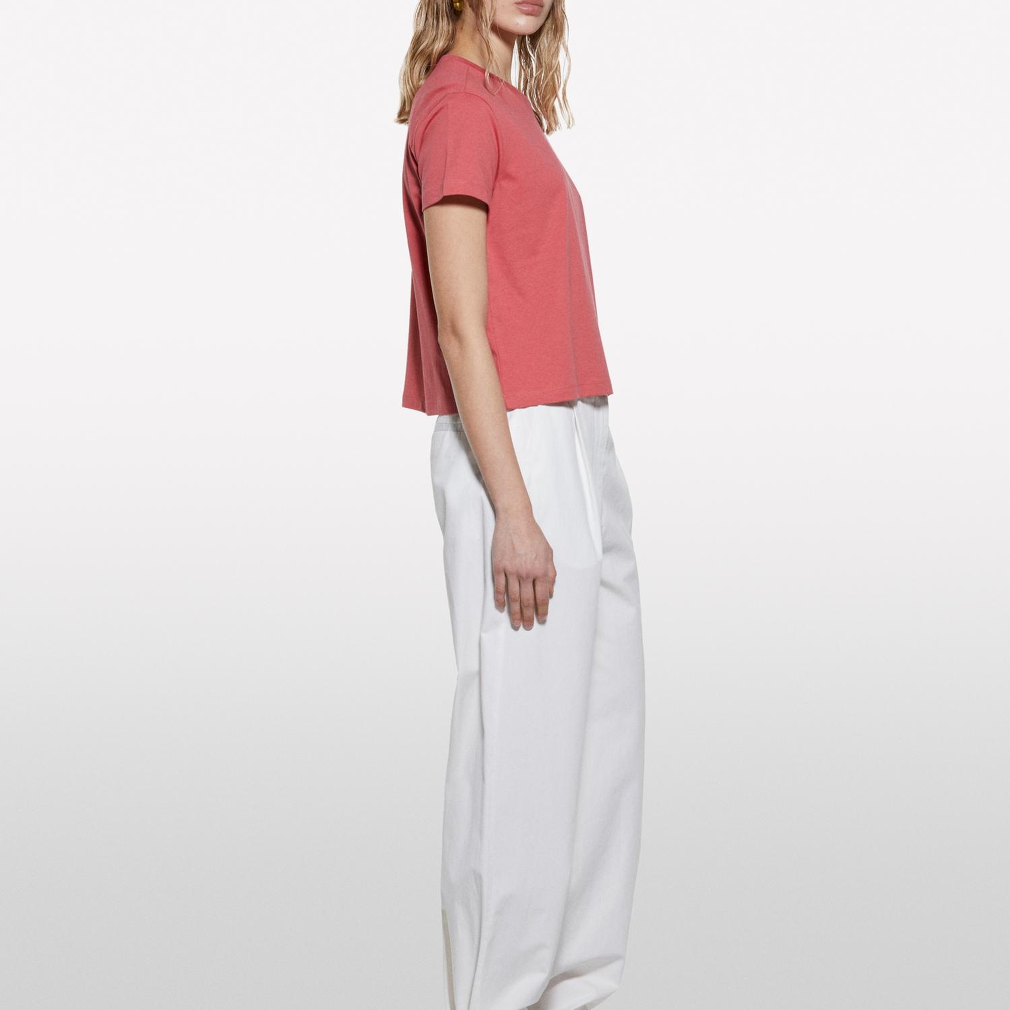 Kadın Koyu Pembe %100 Pamuk Bisiklet Yaka Boxy Fit T-Shirt