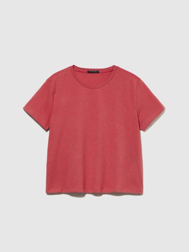  Kadın Koyu Pembe %100 Pamuk Bisiklet Yaka Boxy Fit T-Shirt