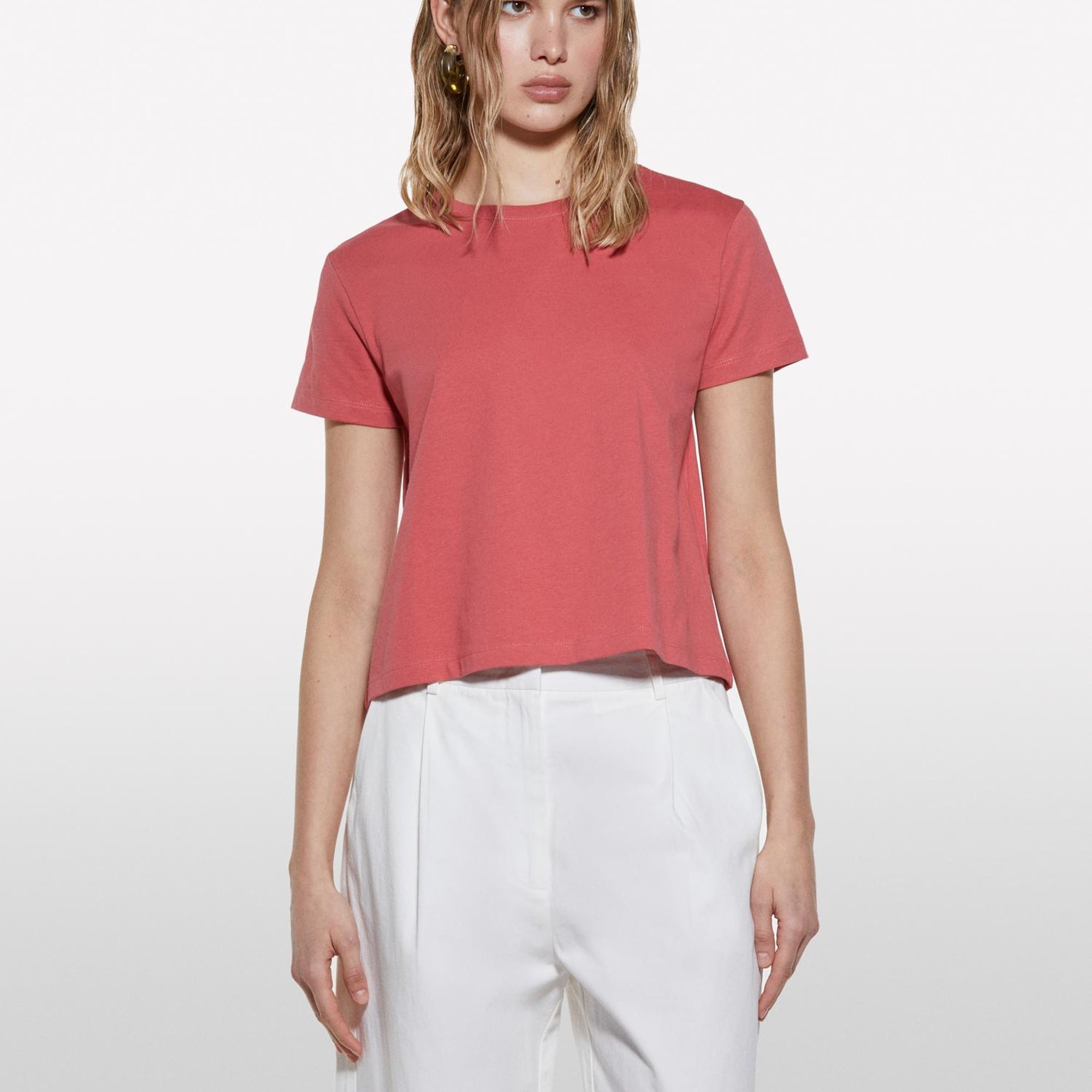 Kadın Koyu Pembe %100 Pamuk Bisiklet Yaka Boxy Fit T-Shirt