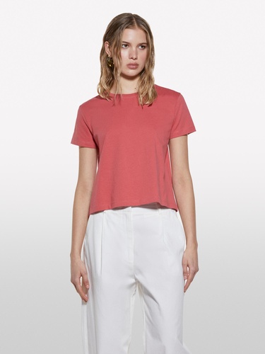  Kadın Koyu Pembe %100 Pamuk Bisiklet Yaka Boxy Fit T-Shirt