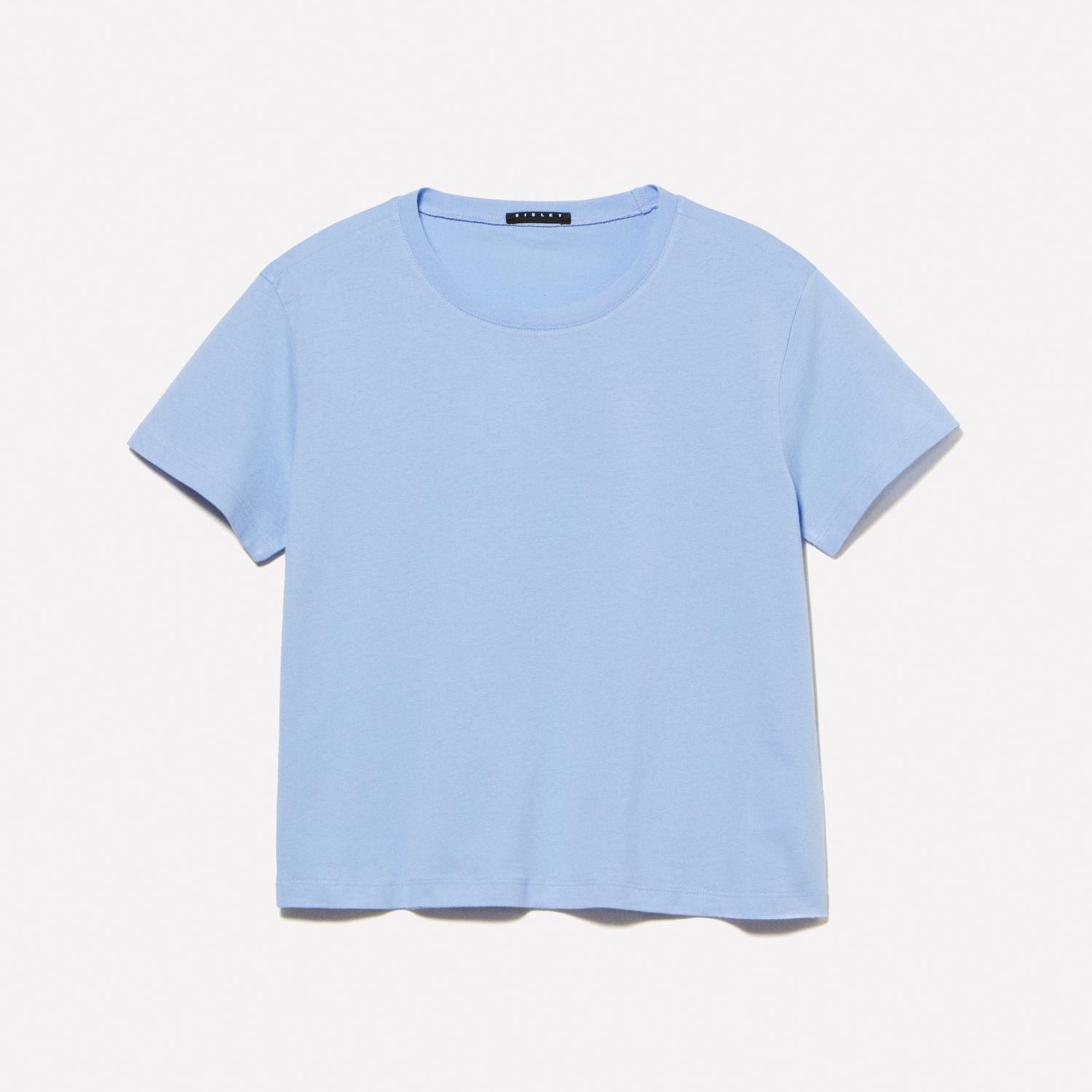 Kadın Açık Mavi %100 Pamuk Bisiklet Yaka Boxy Fit T-Shirt