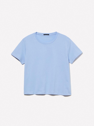  Kadın Açık Mavi %100 Pamuk Bisiklet Yaka Boxy Fit T-Shirt