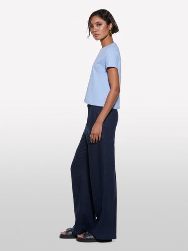  Kadın Açık Mavi %100 Pamuk Bisiklet Yaka Boxy Fit T-Shirt