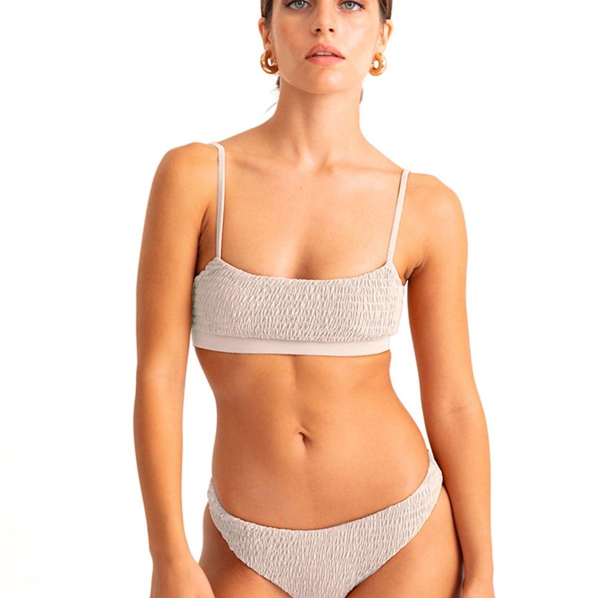 Movom Yalu Smock Bandeu Kadın Bikini Takım Beyaz