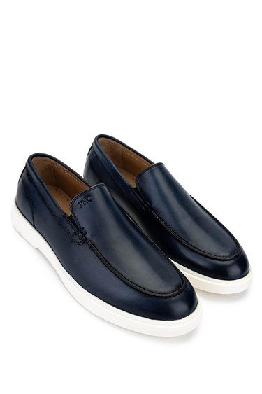  Tamer Tanca Erkek Hakiki Deri Lacivert Loafer Ayakkabı