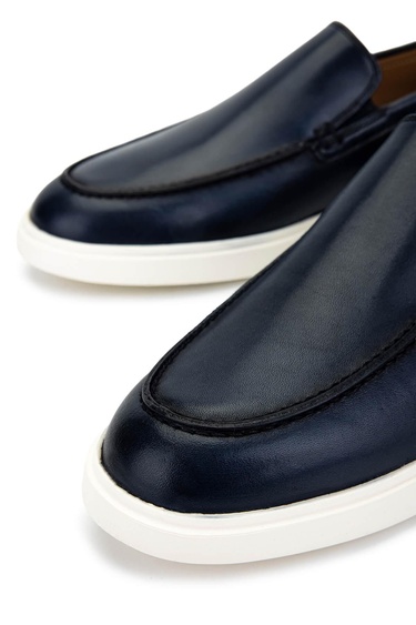  Tamer Tanca Erkek Hakiki Deri Lacivert Loafer Ayakkabı