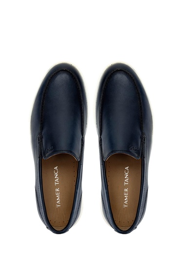  Tamer Tanca Erkek Hakiki Deri Lacivert Loafer Ayakkabı
