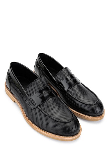  Tamer Tanca Erkek Hakiki Deri Siyah Loafer Ayakkabı