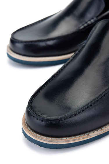  Tamer Tanca Erkek Hakiki Deri Lacivert Loafer Ayakkabı