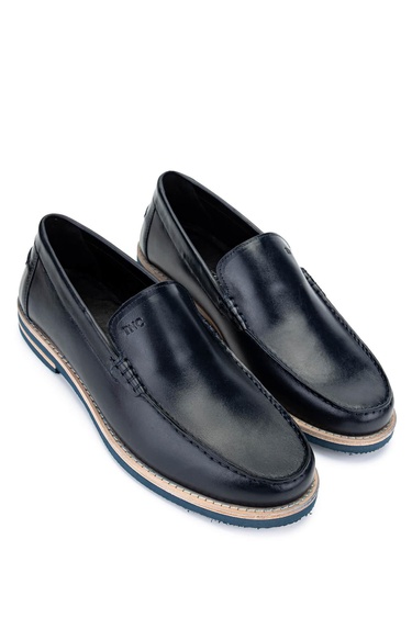  Tamer Tanca Erkek Hakiki Deri Lacivert Loafer Ayakkabı