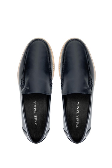 Tamer Tanca Erkek Hakiki Deri Lacivert Loafer Ayakkabı