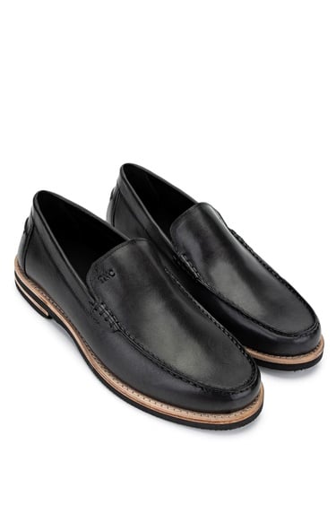 Tamer Tanca Erkek Hakiki Deri Siyah Loafer Ayakkabı