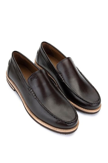  Tamer Tanca Erkek Hakiki Deri Kahverengi Loafer Ayakkabı