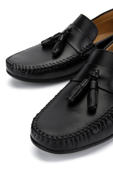  Tamer Tanca Erkek Hakiki Deri Siyah Deri Loafer Ayakkabı