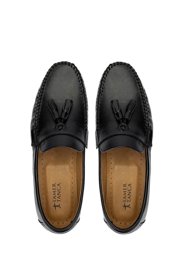  Tamer Tanca Erkek Hakiki Deri Siyah Deri Loafer Ayakkabı