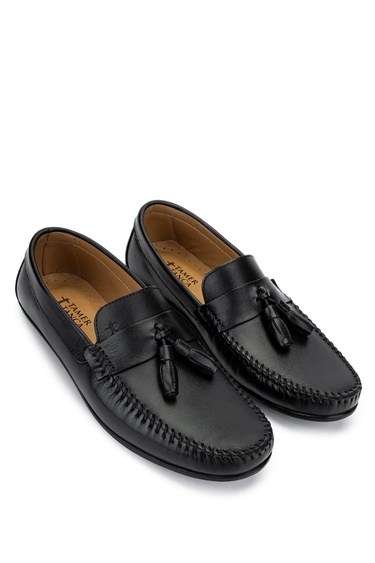  Tamer Tanca Erkek Hakiki Deri Siyah Deri Loafer Ayakkabı