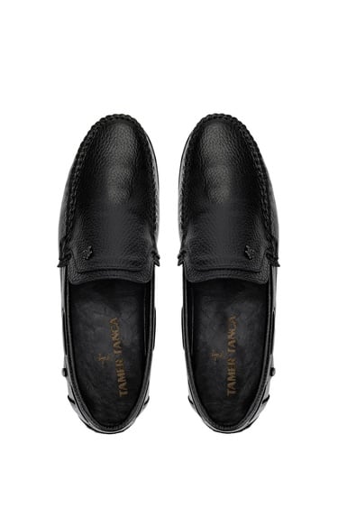  Tamer Tanca Erkek Hakiki Deri Siyah Floter Loafer Ayakkabı
