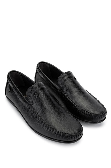  Tamer Tanca Erkek Hakiki Deri Siyah Floter Loafer Ayakkabı