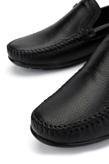  Tamer Tanca Erkek Hakiki Deri Siyah Floter Loafer Ayakkabı