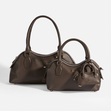  Kadın Kahve Deri Çanta Aksesuarlı Büyük Omuz Çantası