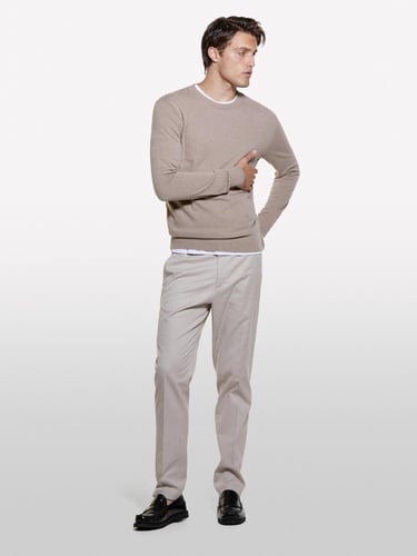  Erkek Bej Melanj Kaşmir Karışımlı Bisiklet Yaka Kazak