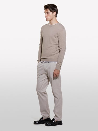  Erkek Bej Melanj Kaşmir Karışımlı Bisiklet Yaka Kazak