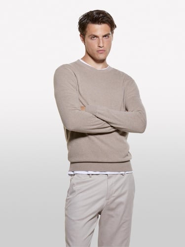  Erkek Bej Melanj Kaşmir Karışımlı Bisiklet Yaka Kazak