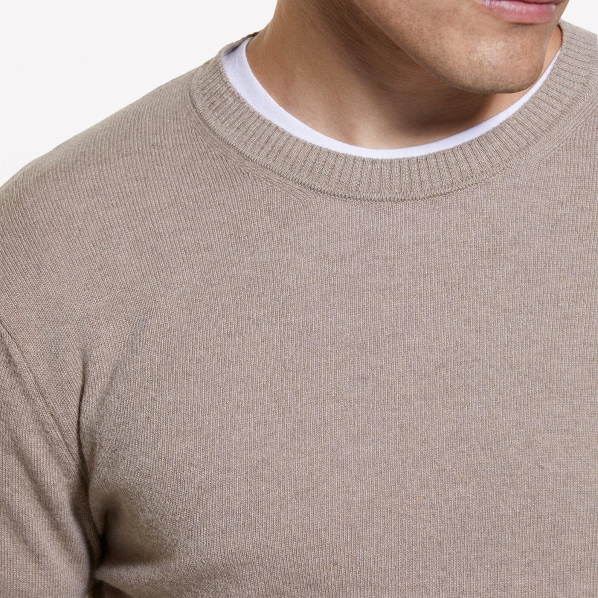 Erkek Bej Melanj Kaşmir Karışımlı Bisiklet Yaka Kazak