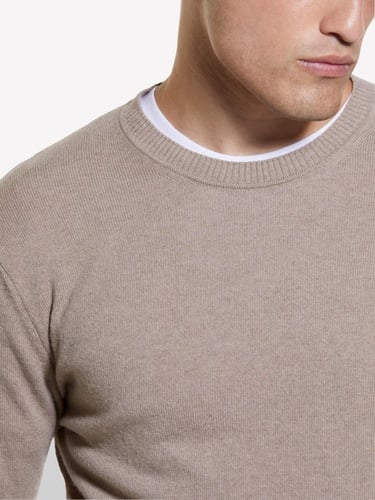  Erkek Bej Melanj Kaşmir Karışımlı Bisiklet Yaka Kazak