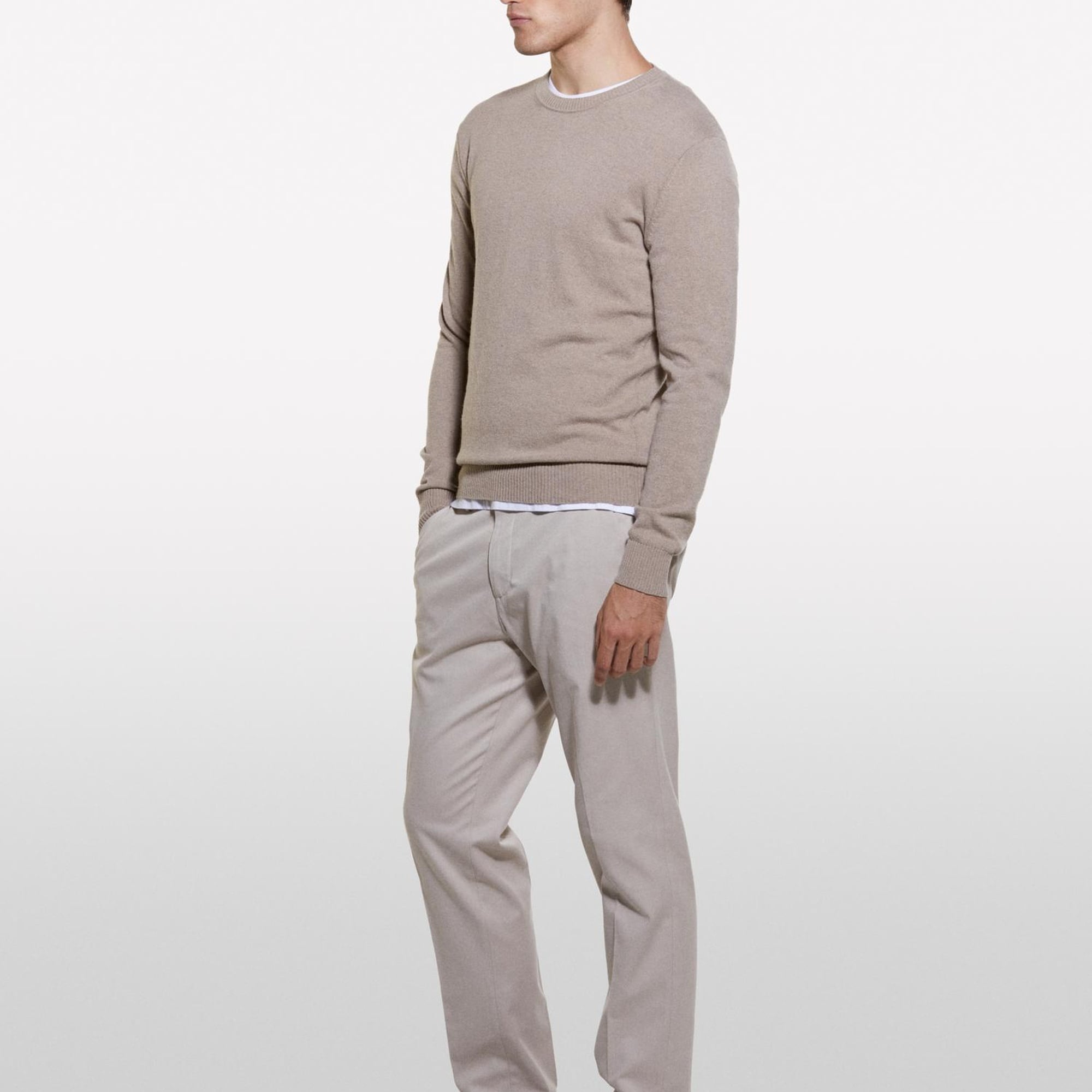 Erkek Bej Melanj Kaşmir Karışımlı Bisiklet Yaka Kazak