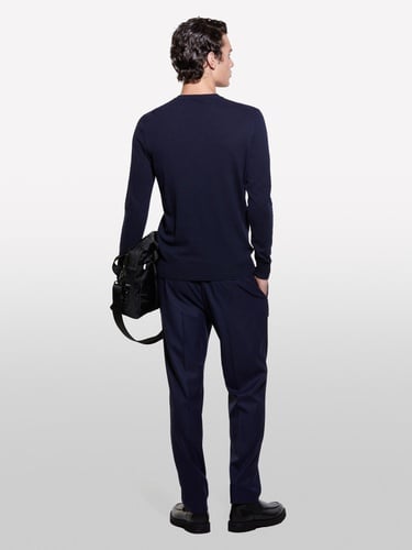  Erkek Lacivert Kaşmir Karışımlı Bisiklet Yaka Kazak