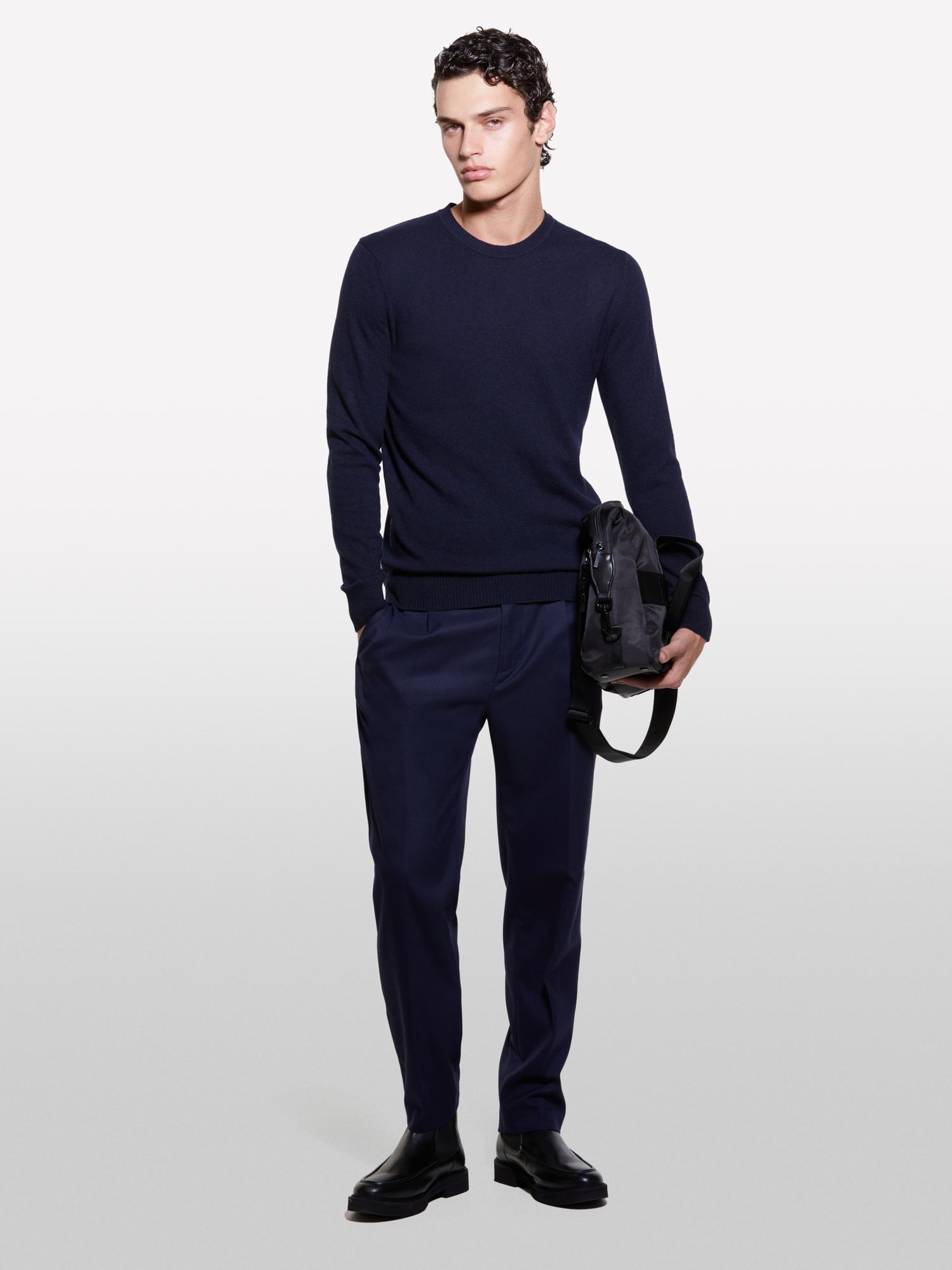  Erkek Lacivert Kaşmir Karışımlı Bisiklet Yaka Kazak