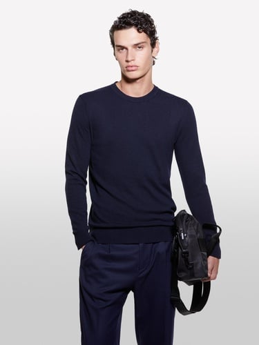  Erkek Lacivert Kaşmir Karışımlı Bisiklet Yaka Kazak