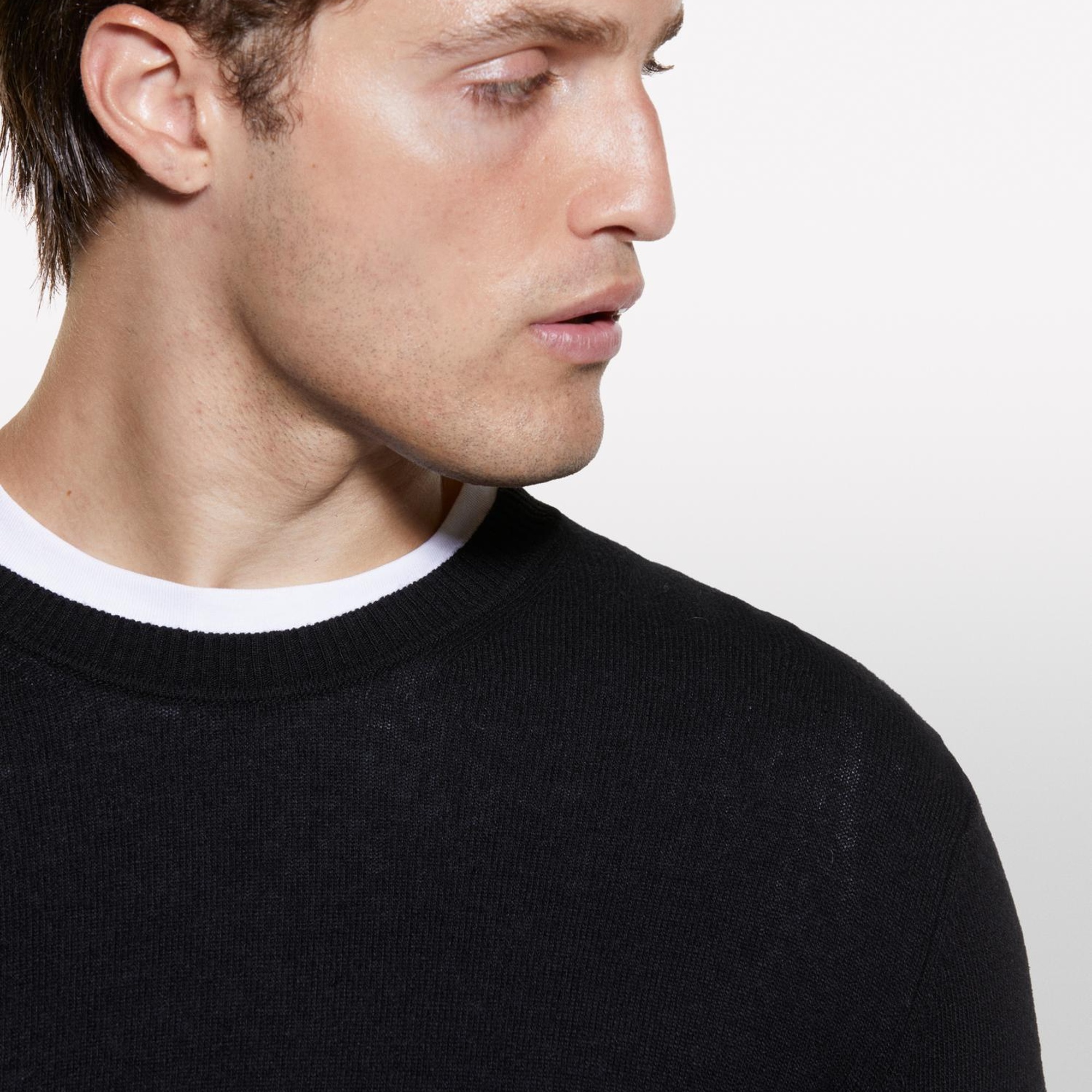 Erkek Siyah Kaşmir Karışımlı Bisiklet Yaka Kazak