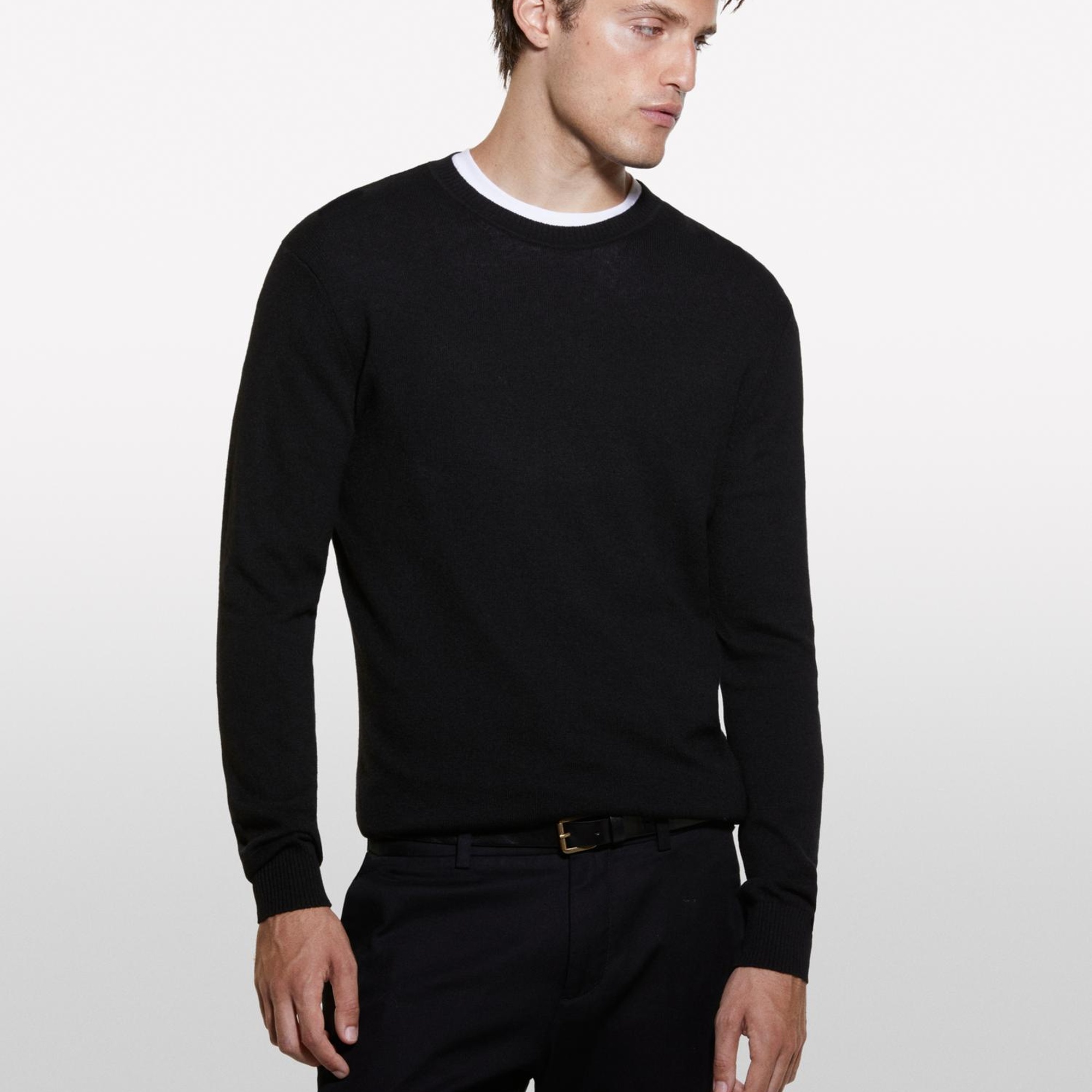 Erkek Siyah Kaşmir Karışımlı Bisiklet Yaka Kazak