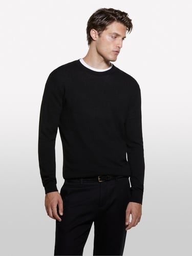  Erkek Siyah Kaşmir Karışımlı Bisiklet Yaka Kazak