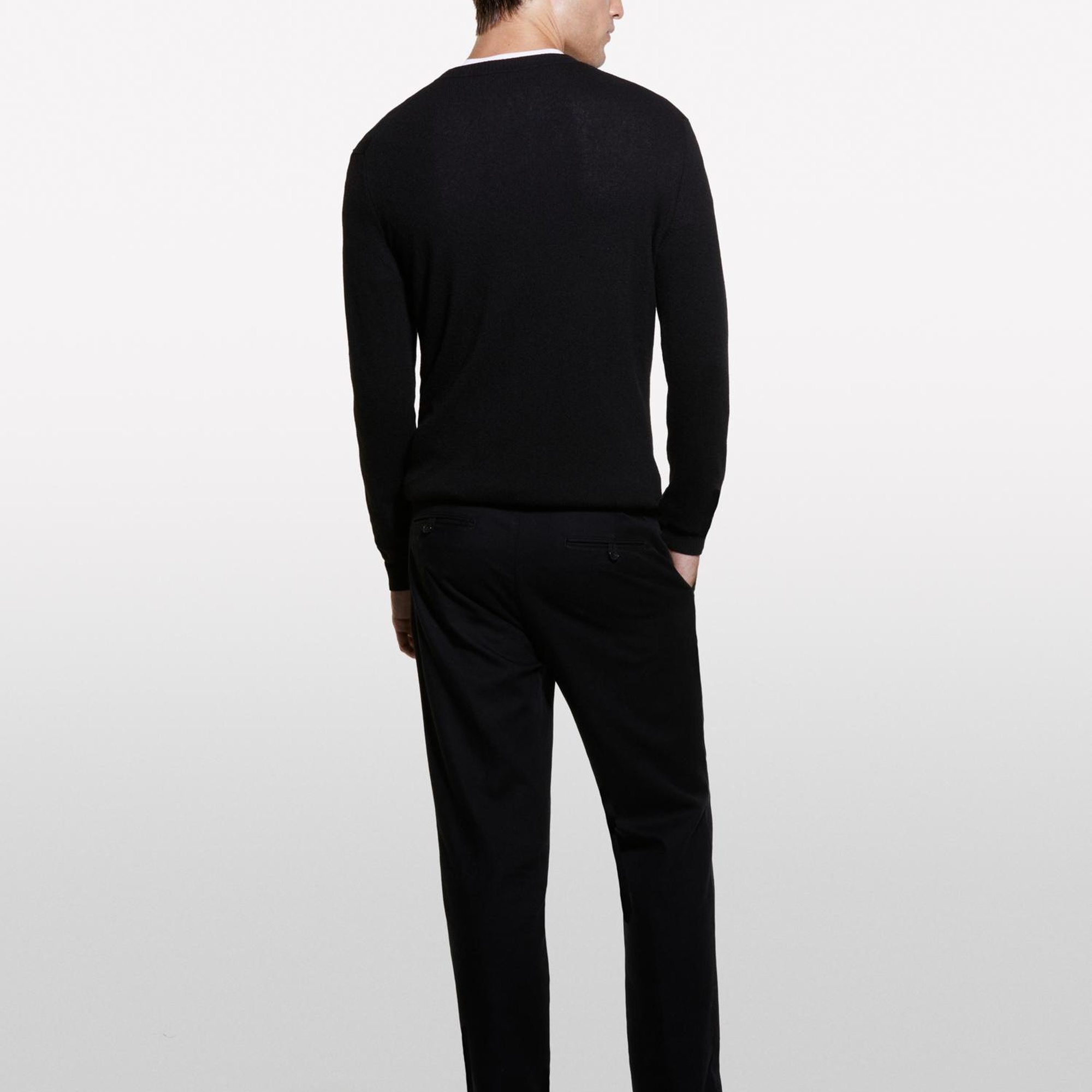 Erkek Siyah Kaşmir Karışımlı Bisiklet Yaka Kazak