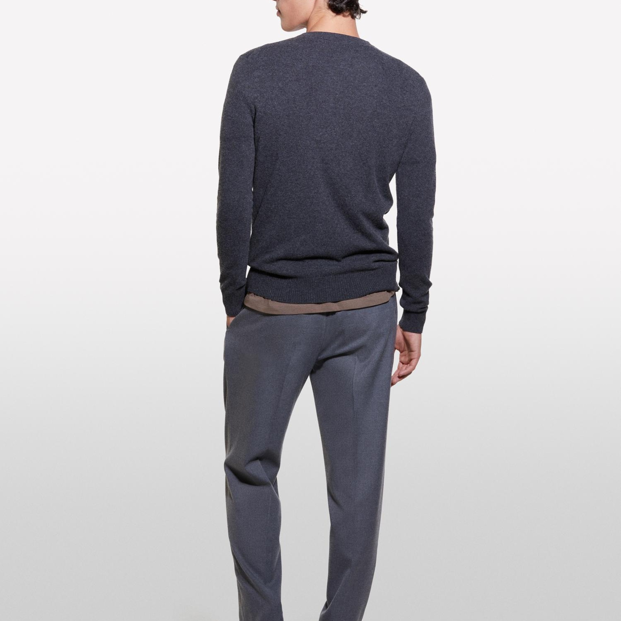 Erkek Antrasit Kaşmir Karışımlı Bisiklet Yaka Kazak