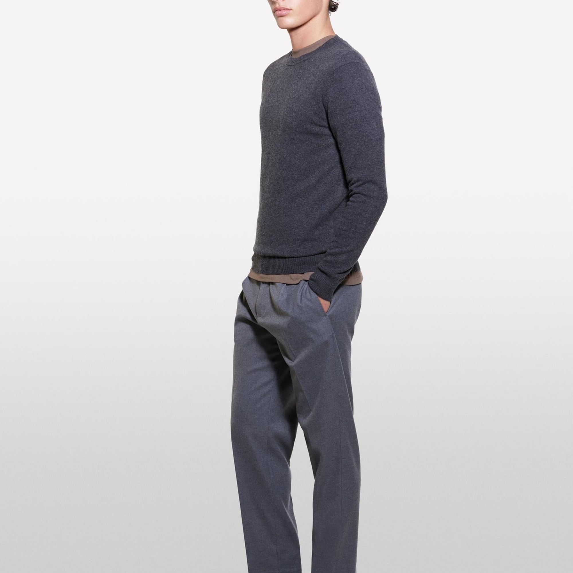 Erkek Antrasit Kaşmir Karışımlı Bisiklet Yaka Kazak