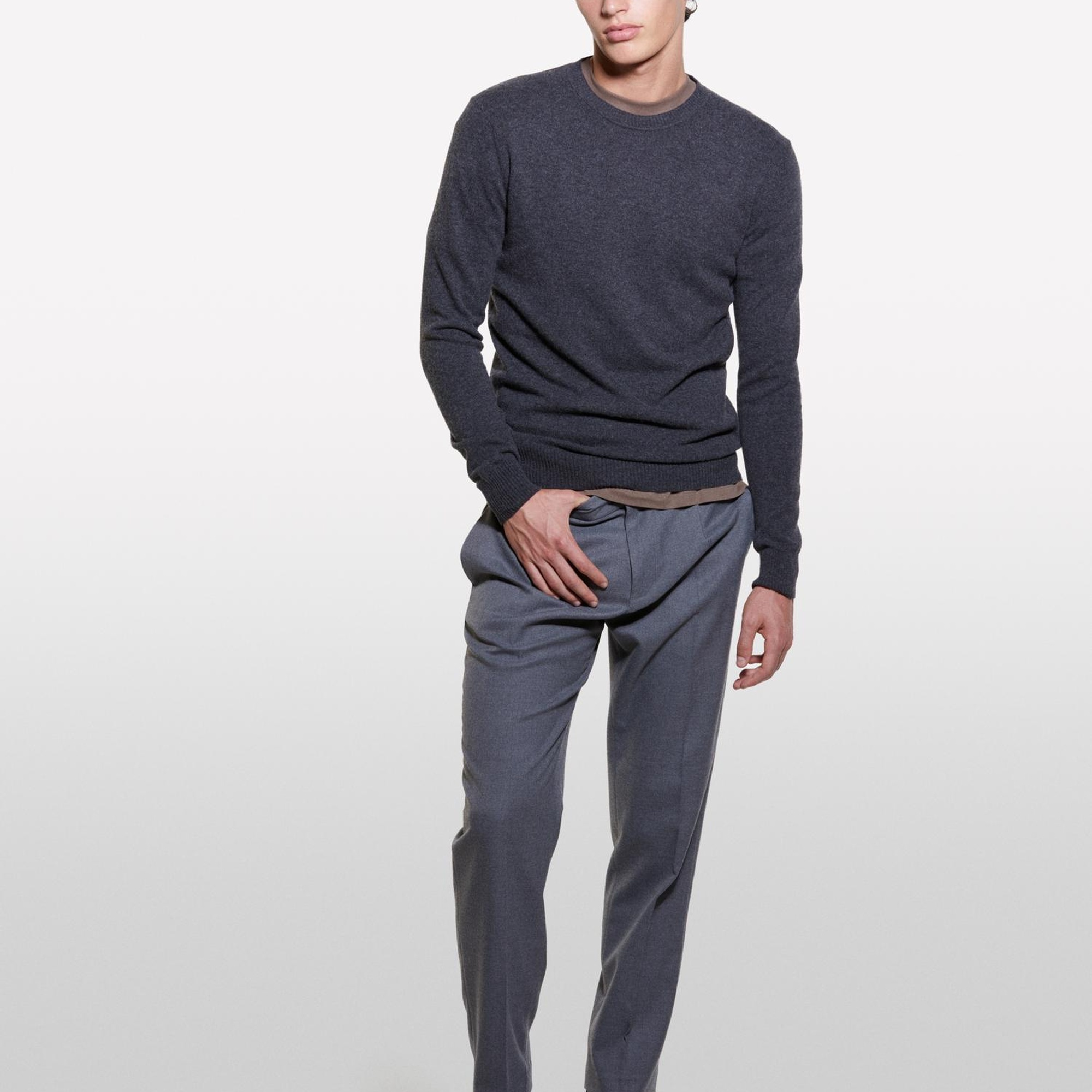 Erkek Antrasit Kaşmir Karışımlı Bisiklet Yaka Kazak