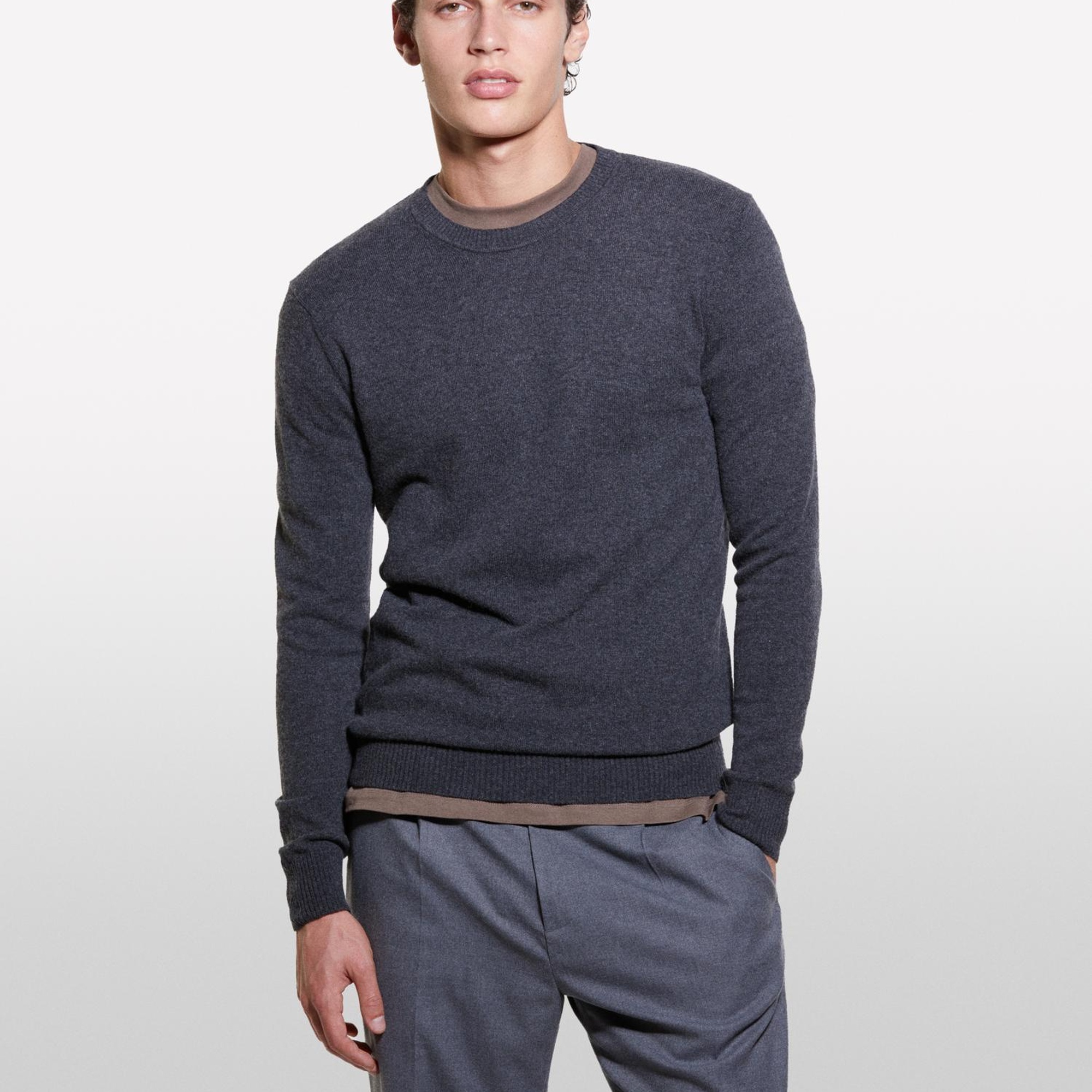 Erkek Antrasit Kaşmir Karışımlı Bisiklet Yaka Kazak