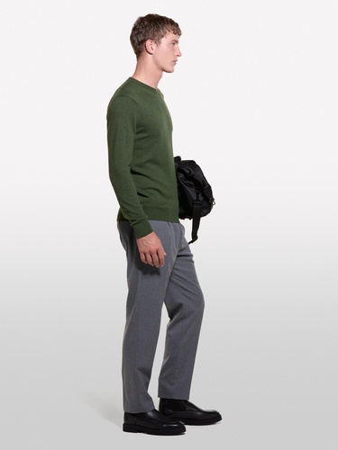  Erkek Koyu Yeşil Kaşmir Karışımlı Bisiklet Yaka Kazak